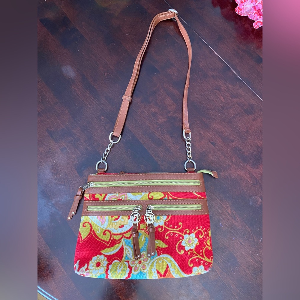 Spartina 449 leather and linen cross-body bag